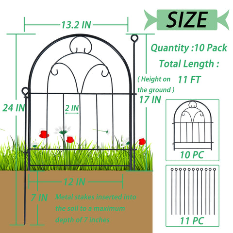 Polyjkl 11ft garden fence setup shown with stakes for quick no-dig installation.