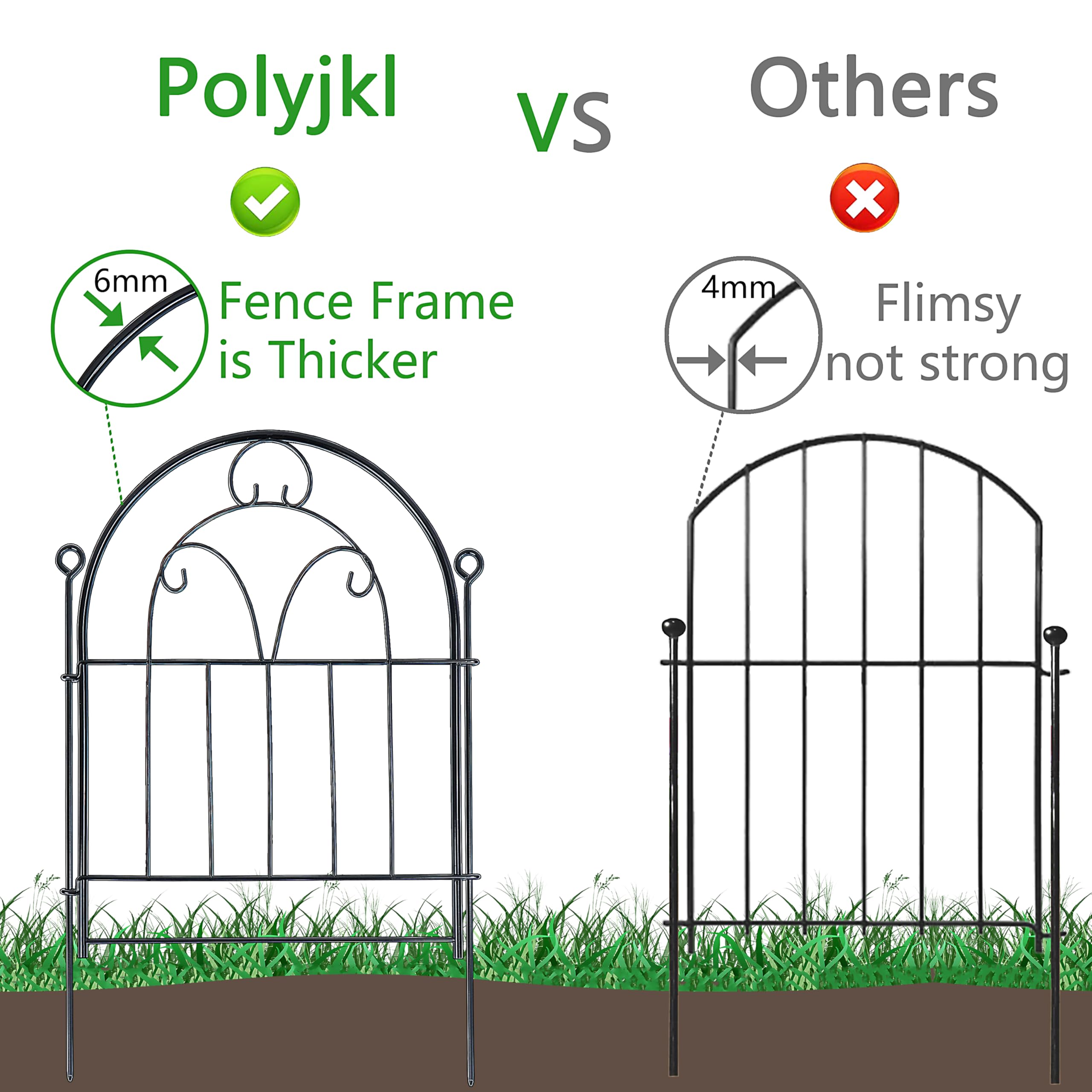 Polyjkl garden fence border highlighting 2-inch gaps for garden separation.