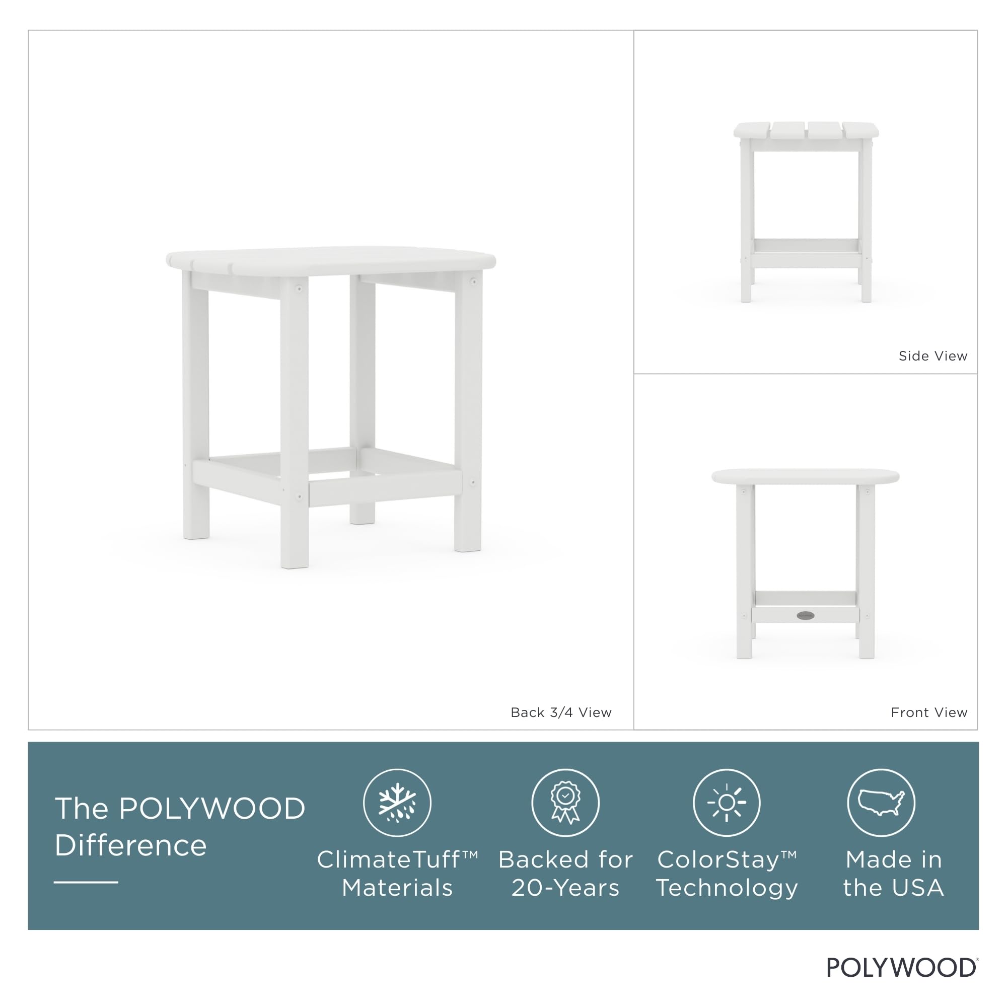 POLYWOOD all-weather table resists stains and weather, keeping surfaces easy to wipe clean.
