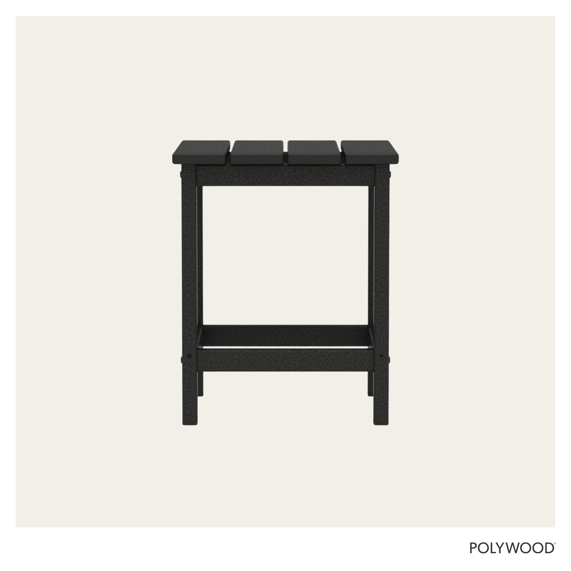 POLYWOOD Long Island 18-inch Side Table black, drinks on coaster-ready surface.
