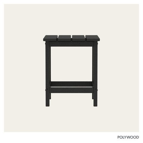 POLYWOOD Long Island 18-inch Side Table black, drinks on coaster-ready surface.