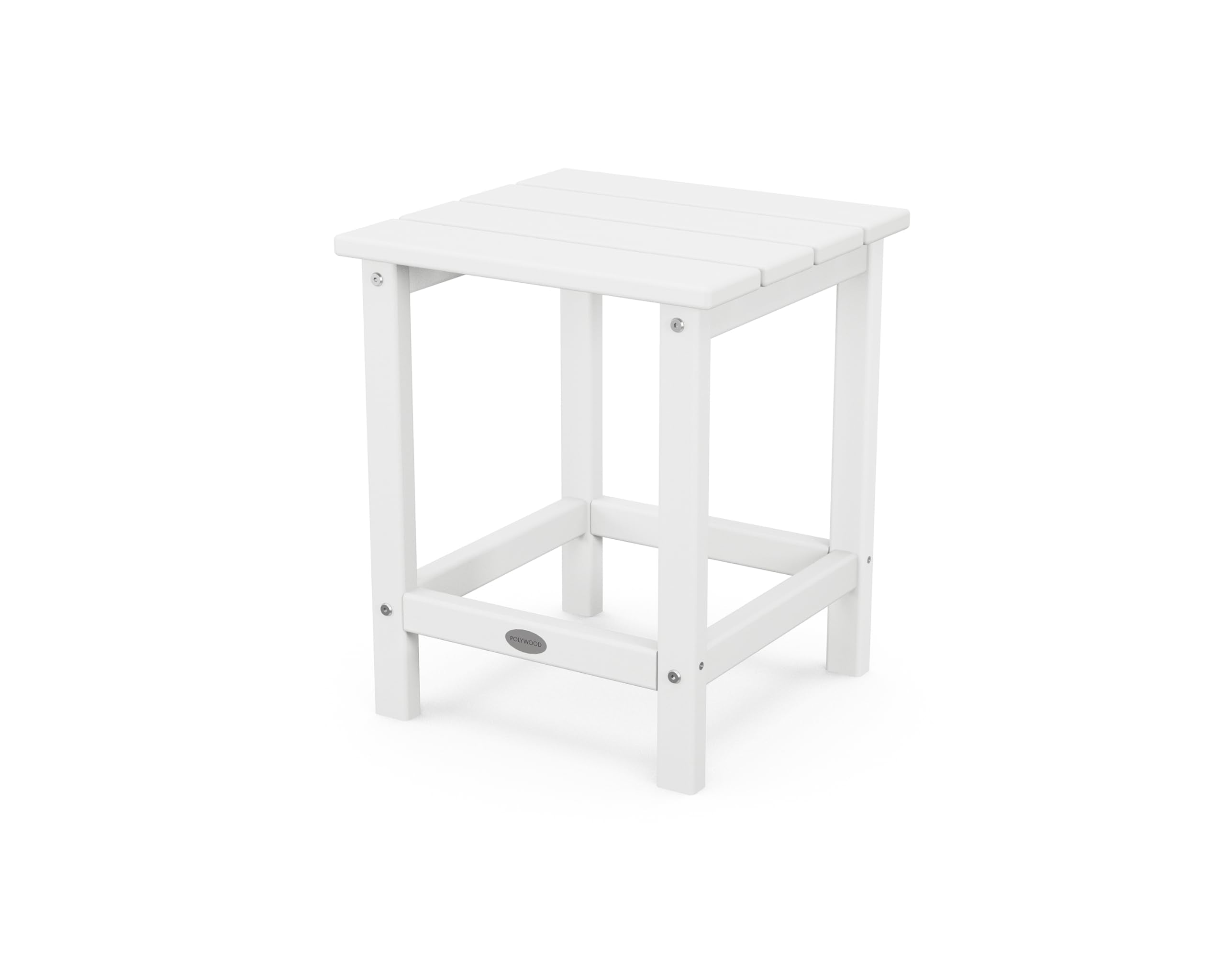 POLYWOOD Long Island 18-inch Side Table white with full-slat top for outdoor entertaining.