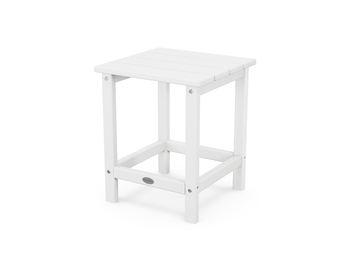 POLYWOOD Long Island 18-inch Side Table white with full-slat top for outdoor entertaining.