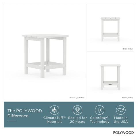 Weatherproof POLYWOOD table resists moisture, stains, and fading for year-round use.