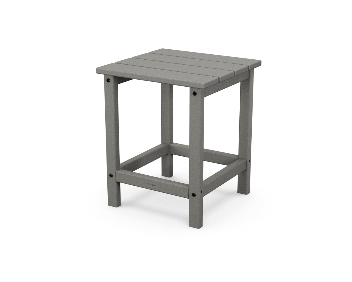 POLYWOOD Long Island Side Table in slate grey, front view, fade-resistant outdoor durability.