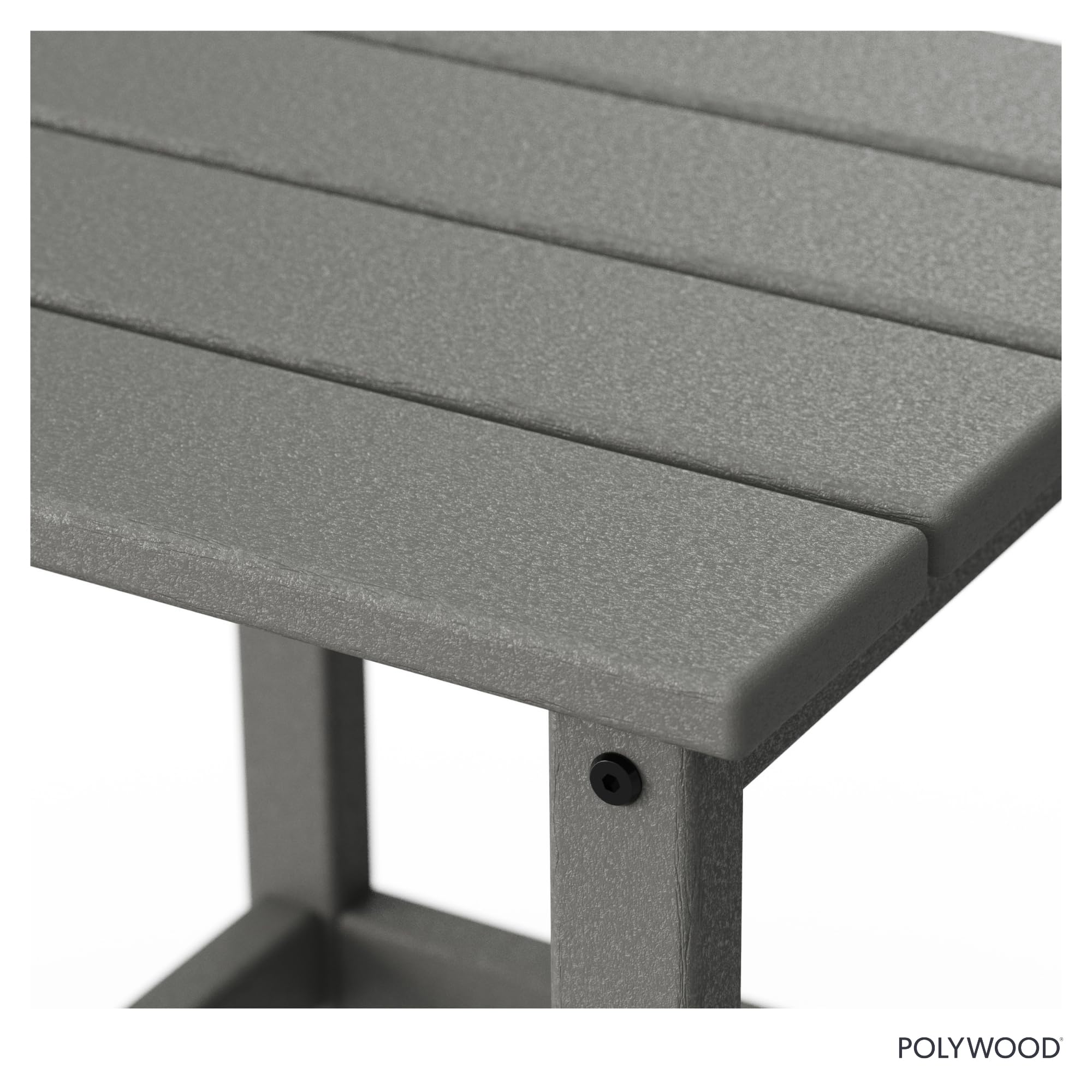 POLYWOOD Long Island Side Table, slate grey, in-use beside outdoor dining area.