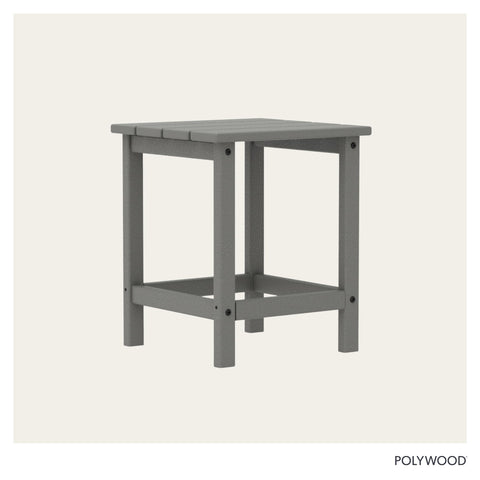 POLYWOOD Long Island Side Table, slate grey, material detail highlights durable HDPE construction.