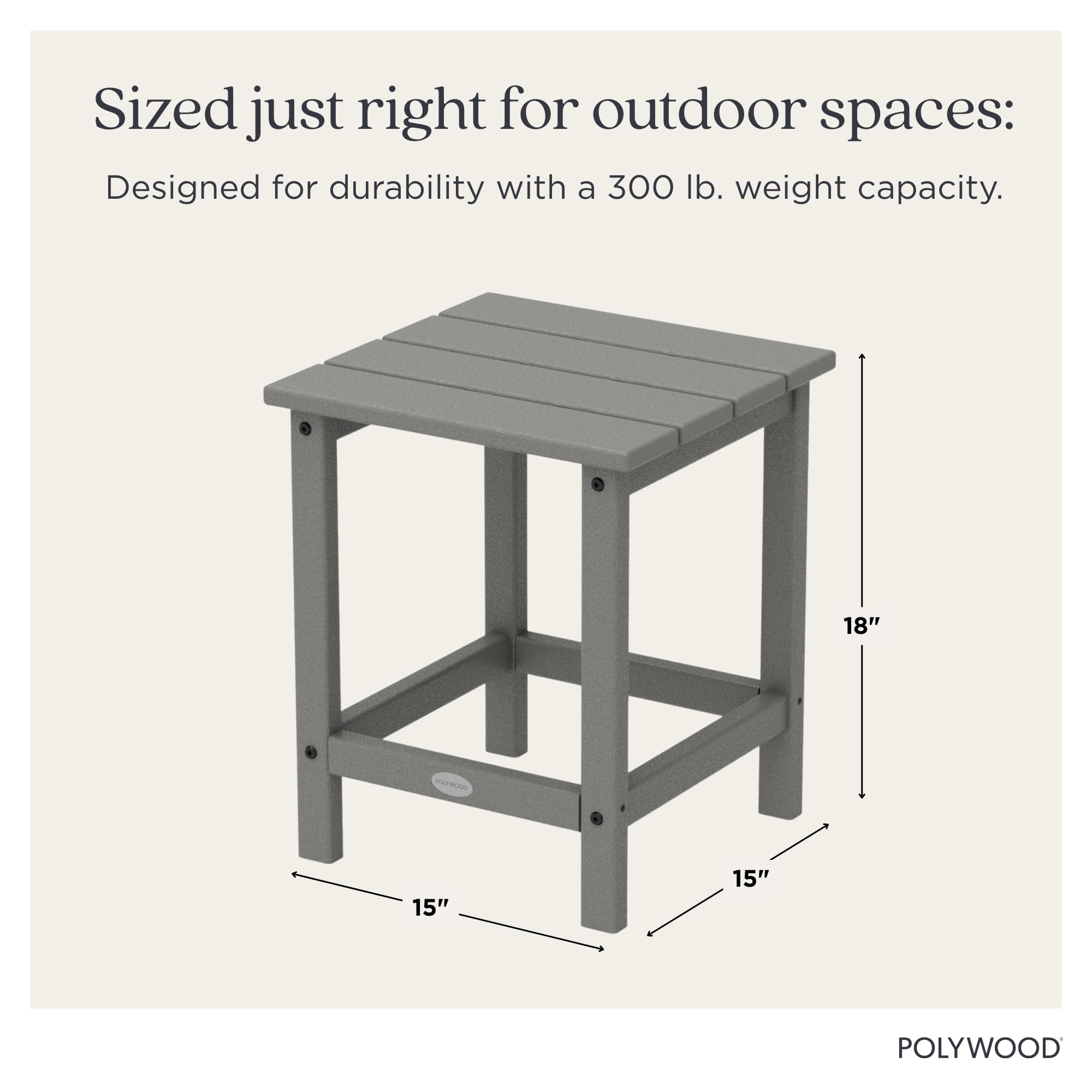 POLYWOOD Long Island Side Table, slate grey, top-view shows 18-inch surface for drinks.