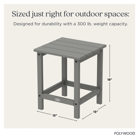 POLYWOOD Long Island Side Table, slate grey, top-view shows 18-inch surface for drinks.