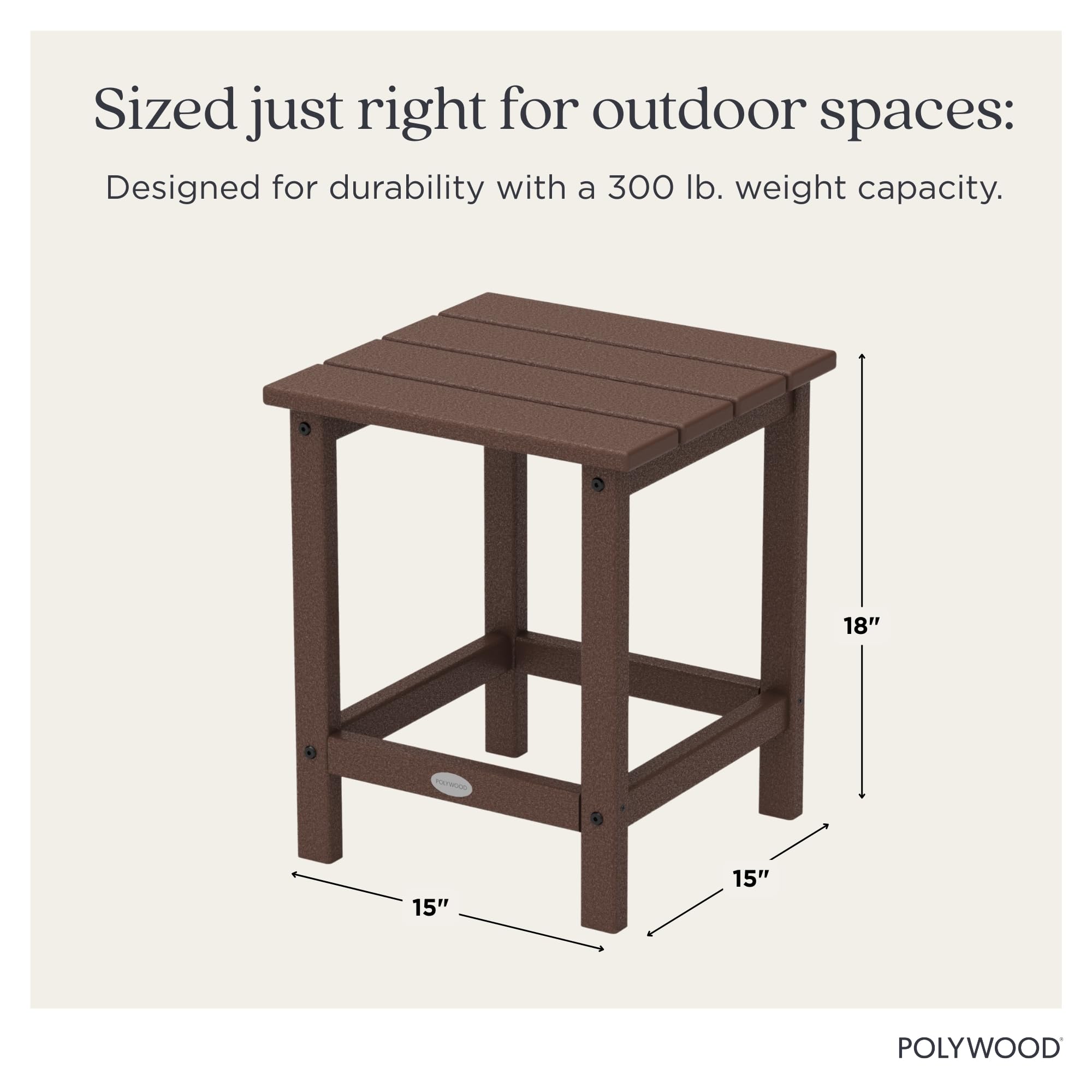 POLYWOOD mahogany side table close-up of weather-resistant finish