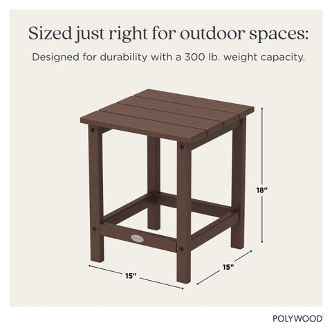 POLYWOOD mahogany side table close-up of weather-resistant finish