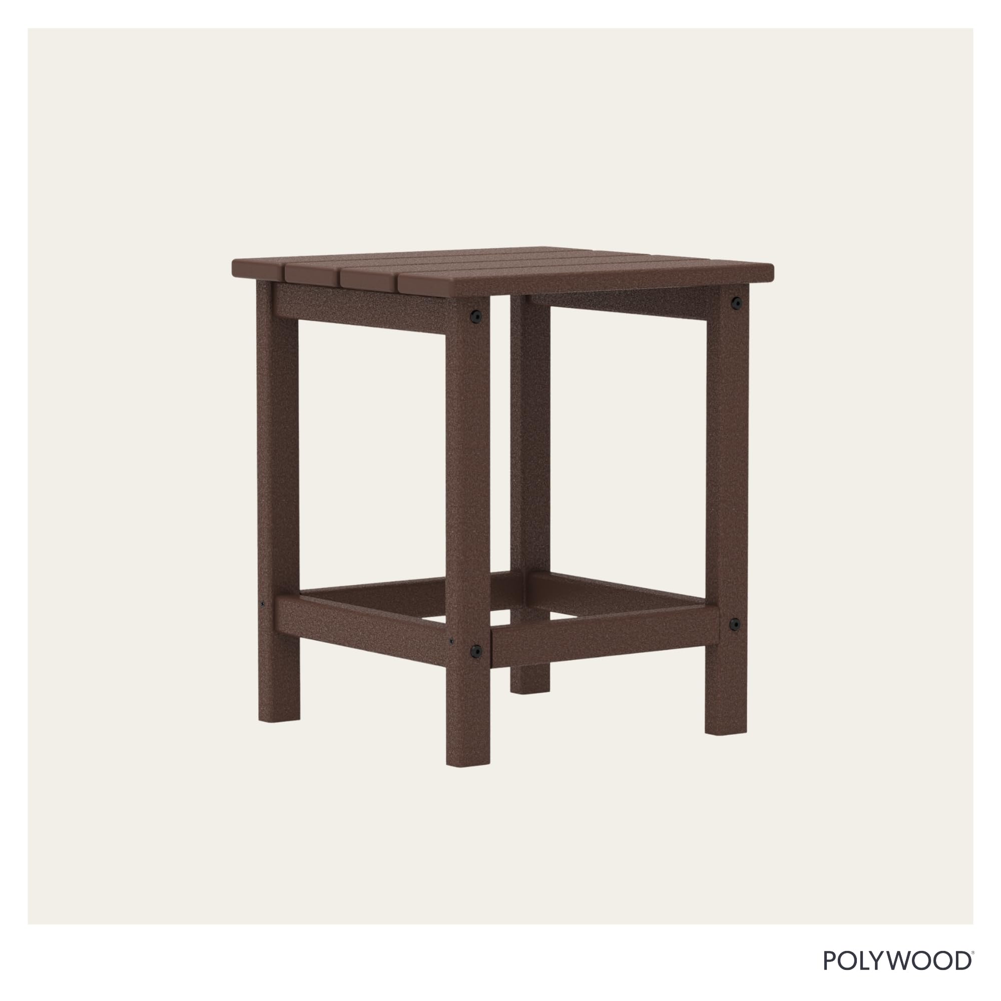 Sturdy POLYWOOD side table on deck with sunlight
