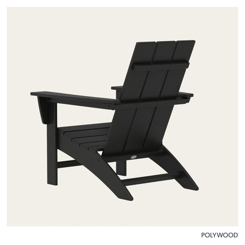 Back-angle view of Polywood chair in black illustrating relaxed posture.