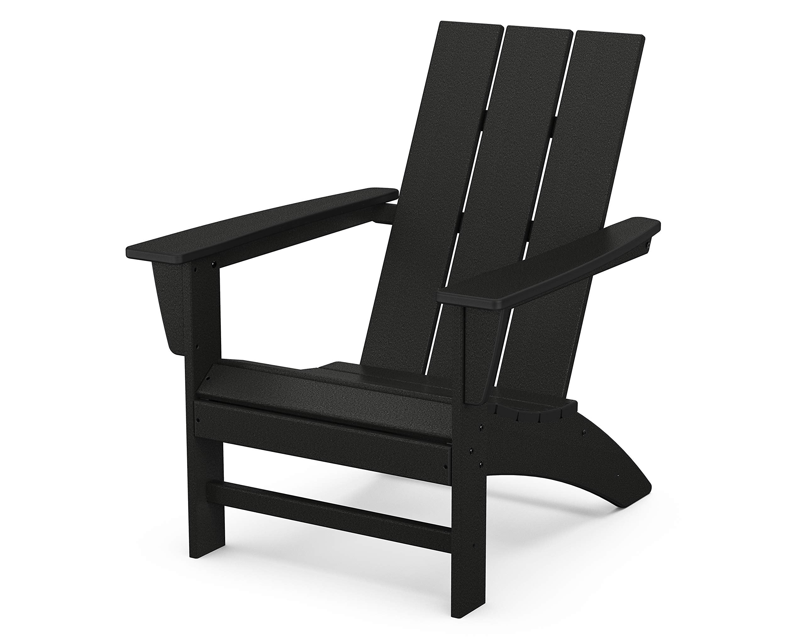 Polywood Modern Adirondack Chair in black, front view highlighting contoured seat for comfort.
