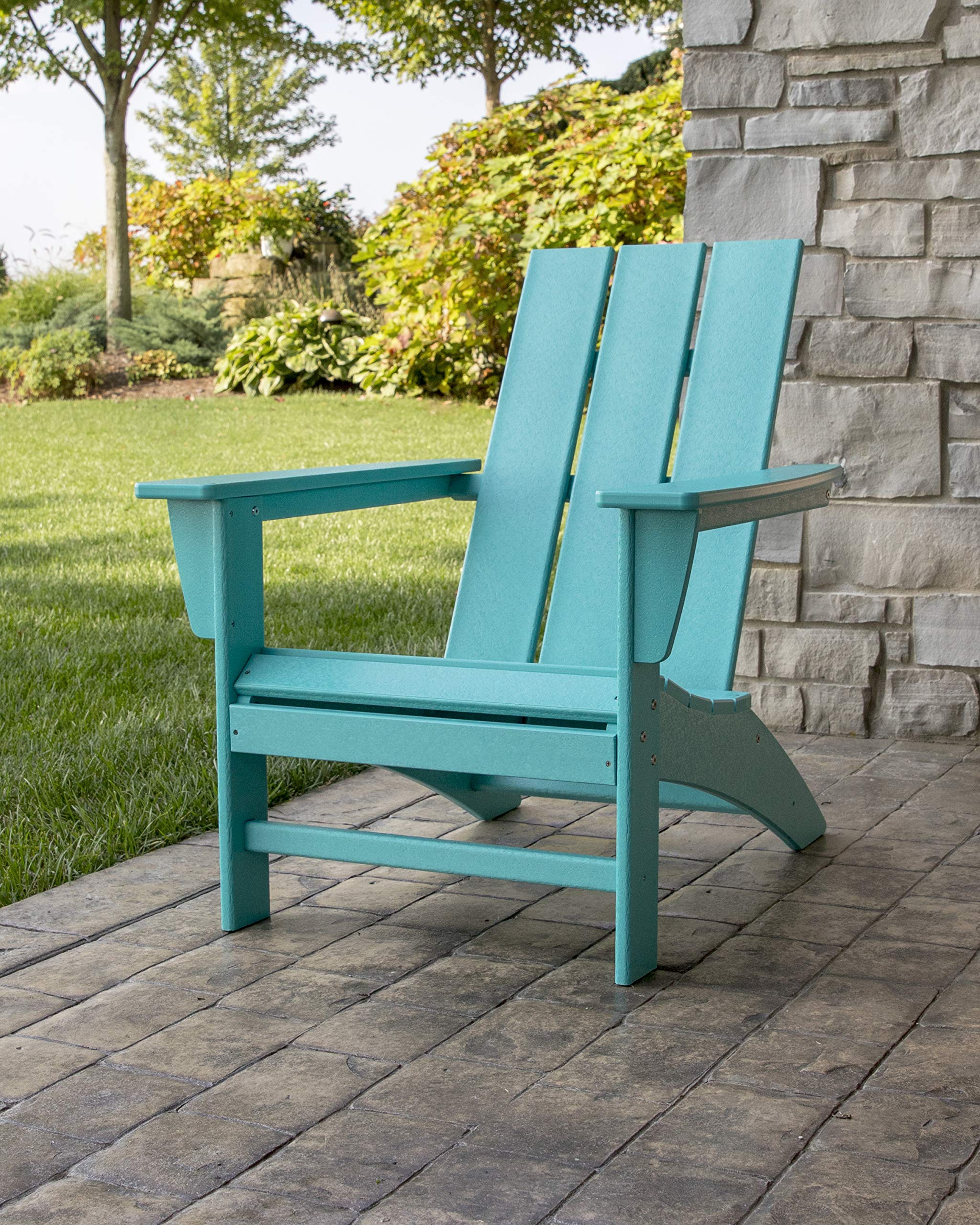 Polywood Modern Adirondack Chair in black, side view showing wide armrests for lounging.