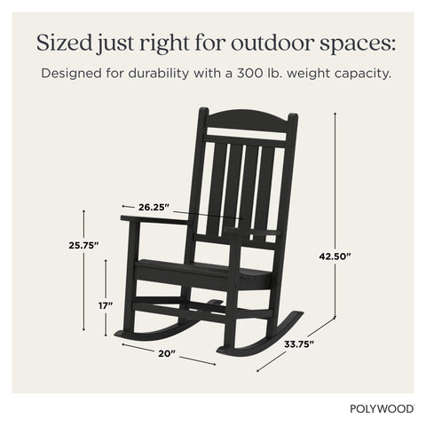 Polywood Presidential Rocking Chair Black demilune top rail highlights classic silhouette.
