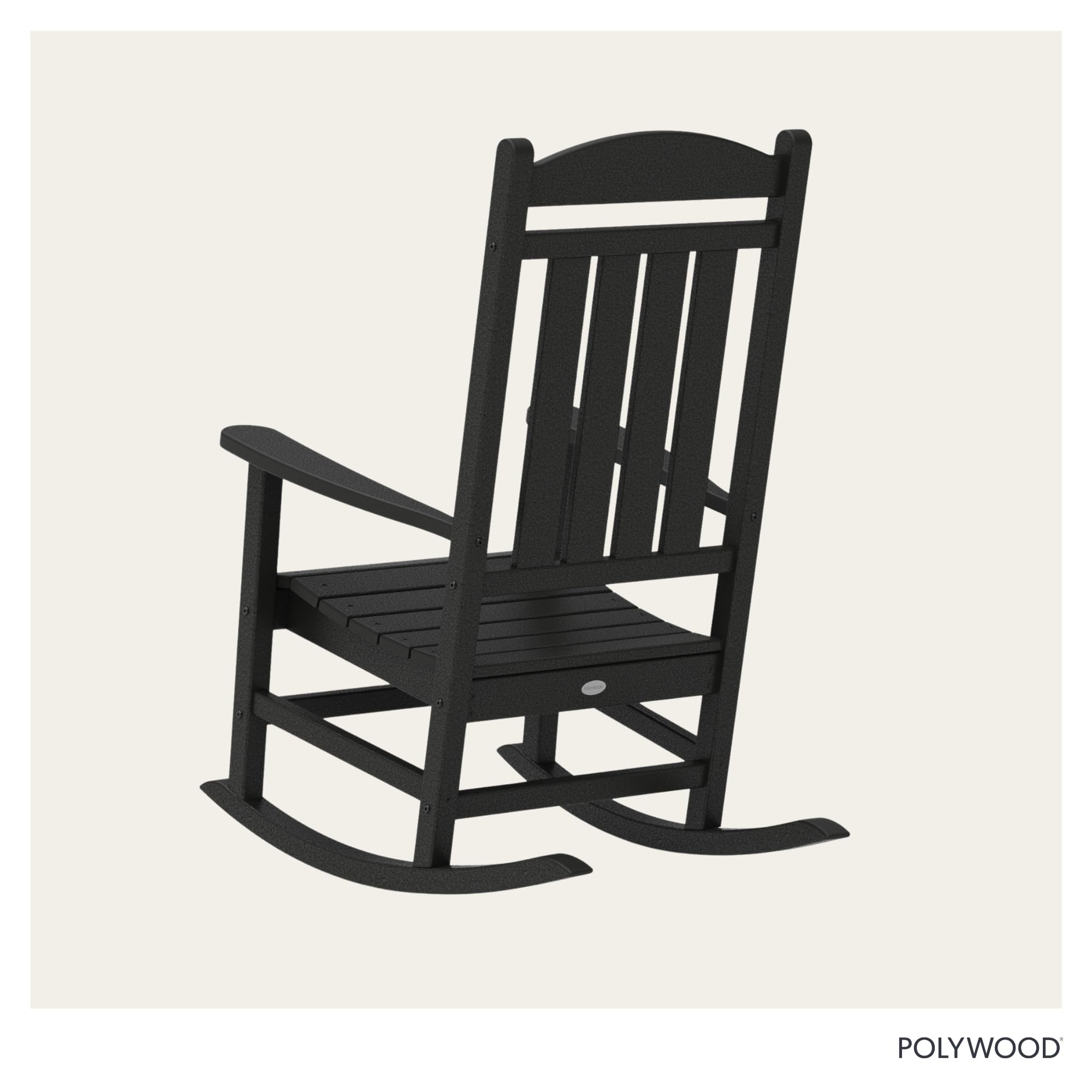 Polywood Presidential Rocking Chair Black rocker detail reveals durable hardware.