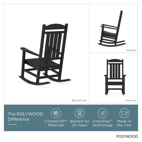 Polywood Presidential Rocking Chair Black vertical back slats provide supportive seating.