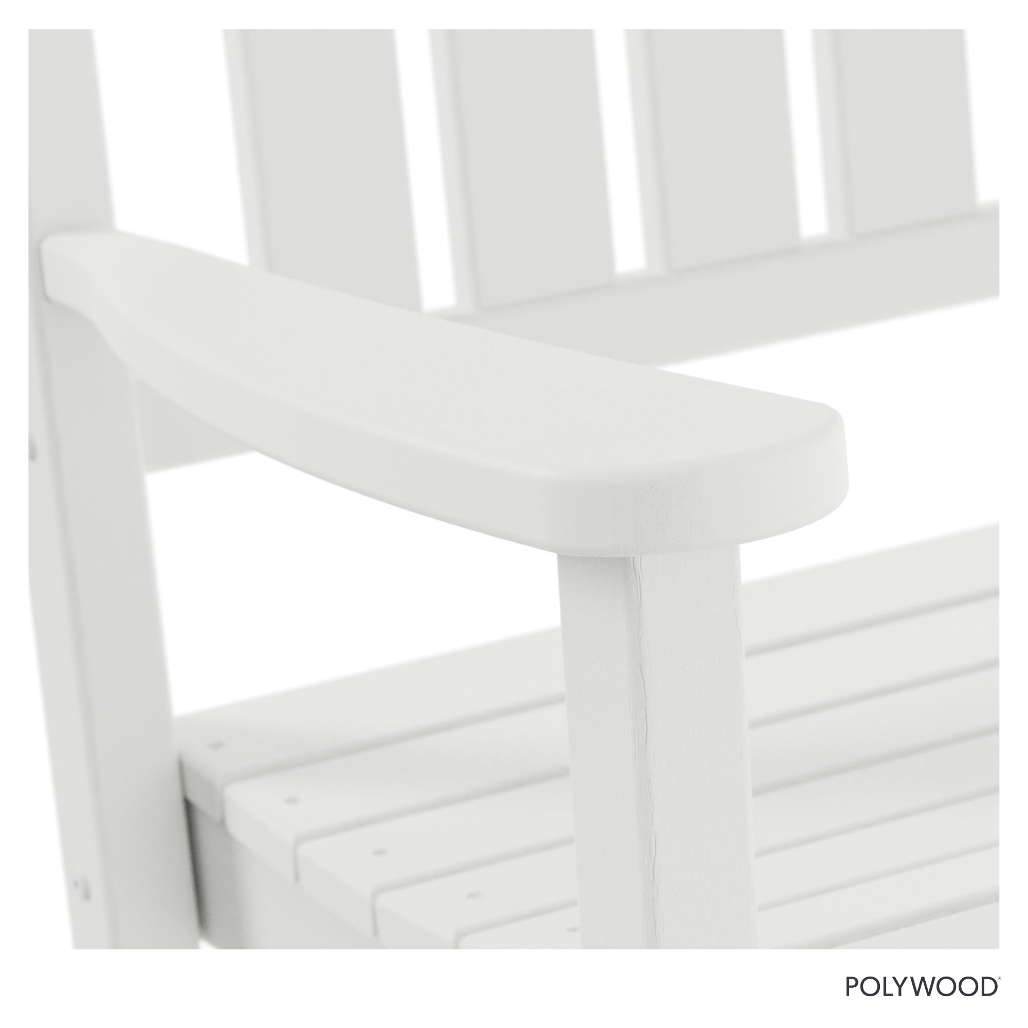 Polywood Presidential Rocking Chair in white, assembly instructions show easy setup with marine-grade hardware.