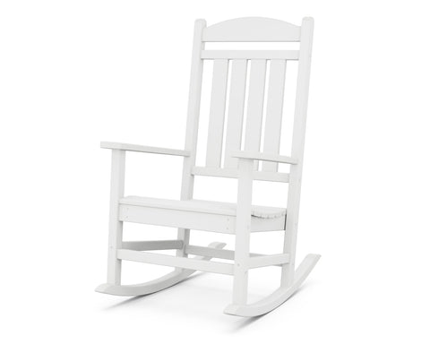 Polywood Presidential Rocking Chair in white, front view showing clean lines and durable outdoor design.