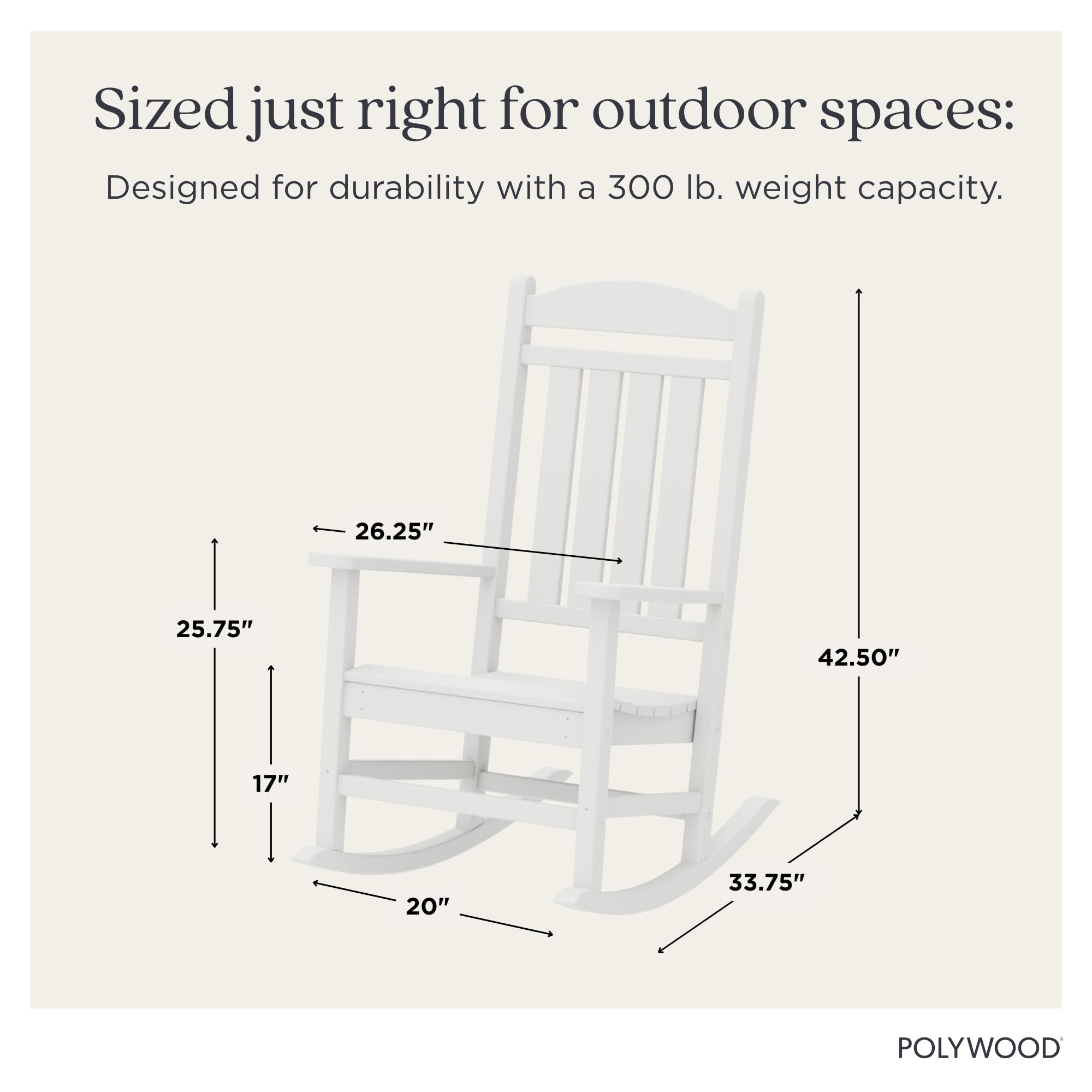 Polywood Presidential Rocking Chair in white, side view highlighting the armrests and ergonomic silhouette.