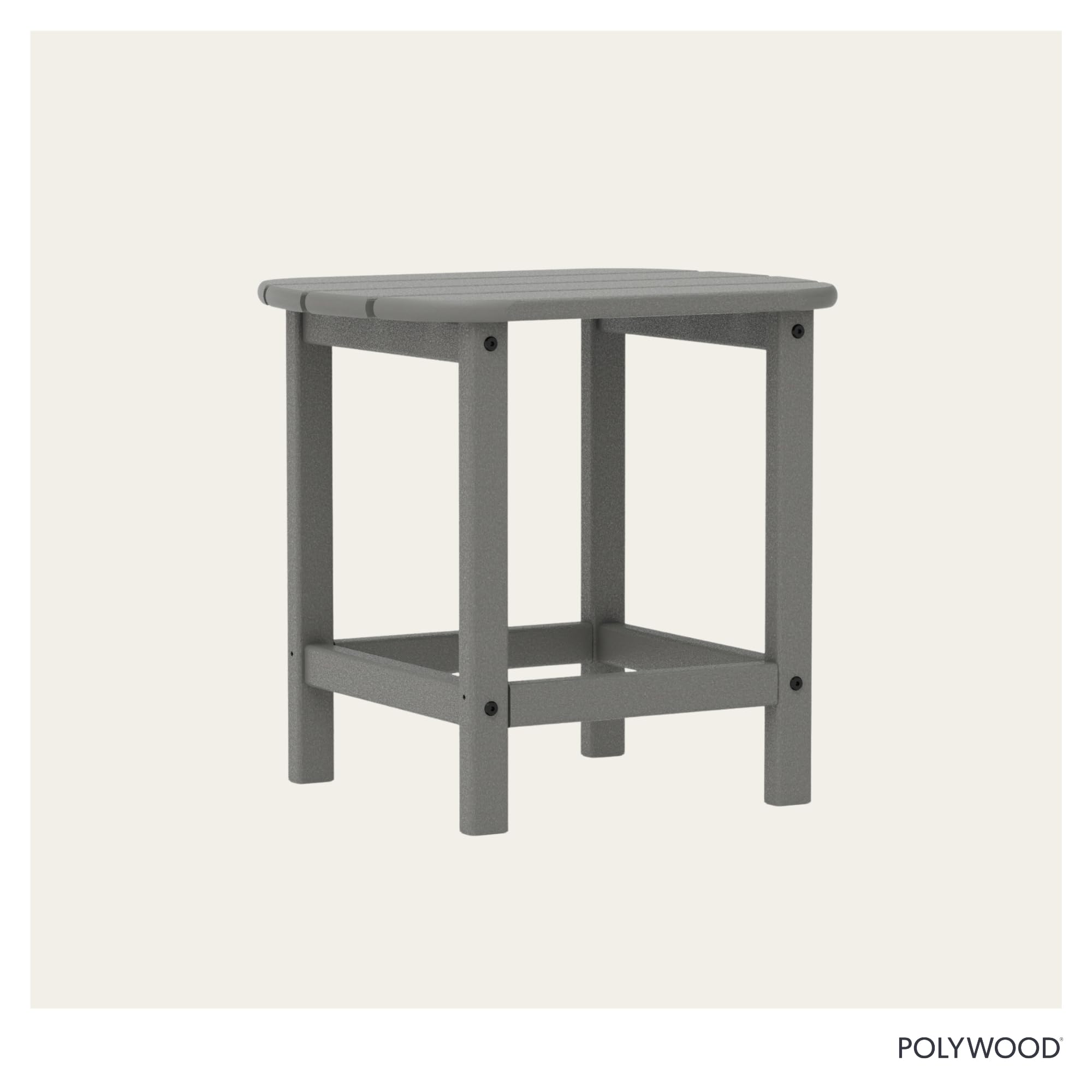 Polywood South Beach side table on deck, easy to wipe clean stay tidy.