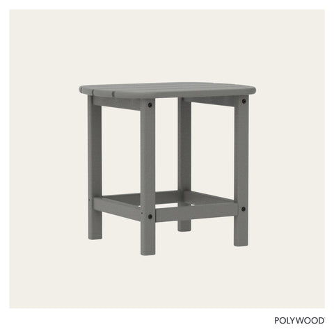 Polywood South Beach side table on deck, easy to wipe clean stay tidy.