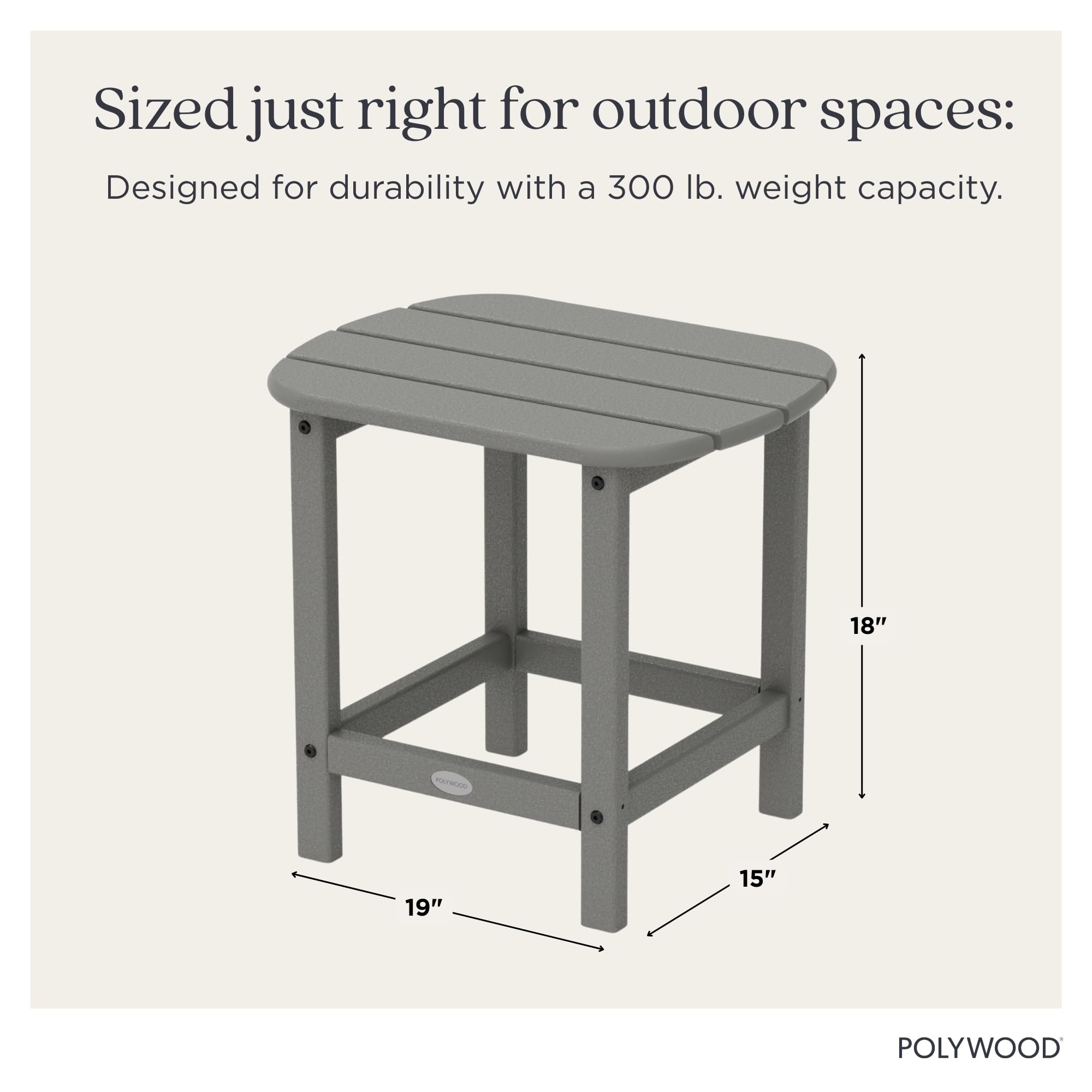 Polywood South Beach side table with chair pairing, ideal for patio lounging.