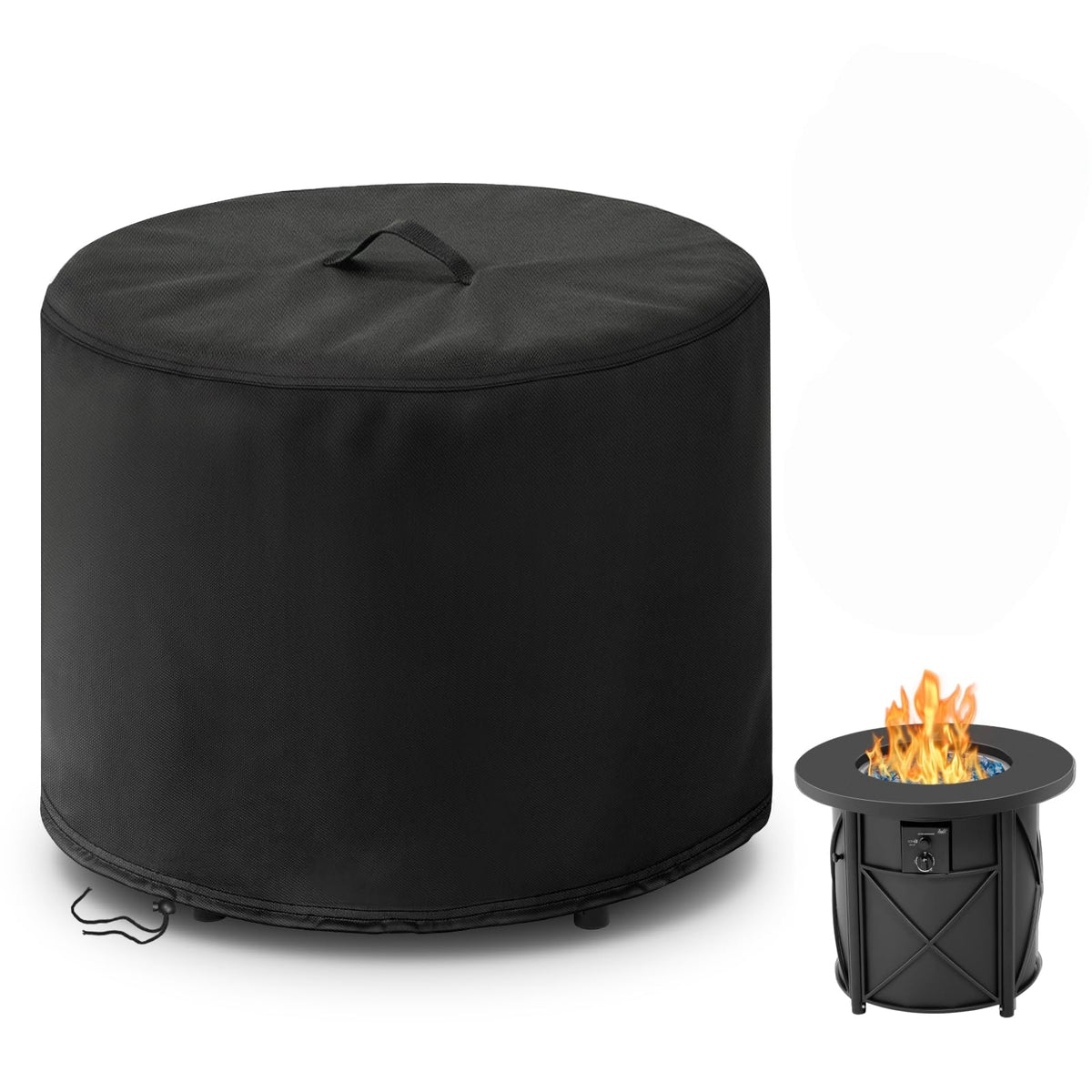 POMER 30-inch round fire pit cover protecting the pit outdoors