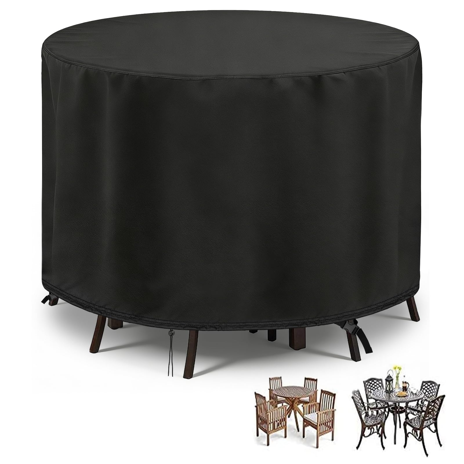 POMER round bar-height table cover shows waterproof protection for outdoor furniture.