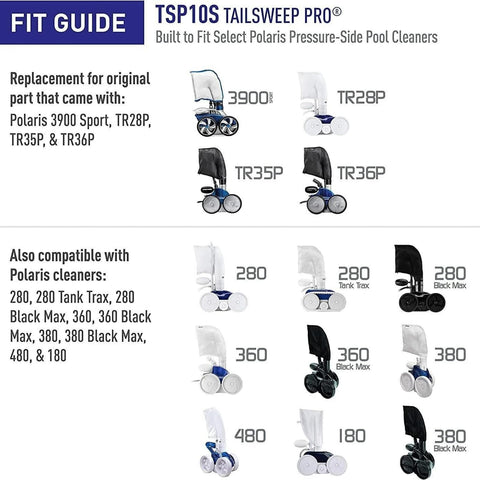 Pomeyard compatibility highlights fit for Polaris 180, 280, 360, 380, 480, 3900.
