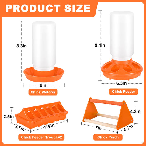 POMINEL orange feeder and waterer side view, space-saving coop solution