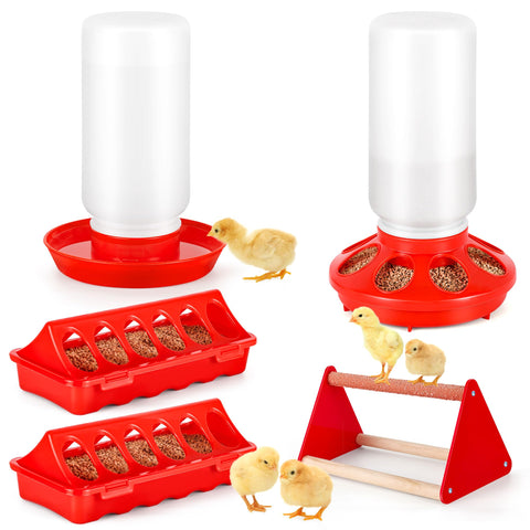 POMINEL chick feeder and waterer kit front view shows easy-access feeding for chicks