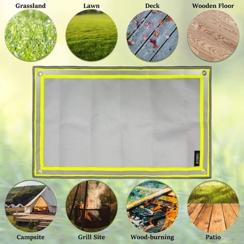 POMOLY fire pit mat outdoor setup on grass and deck