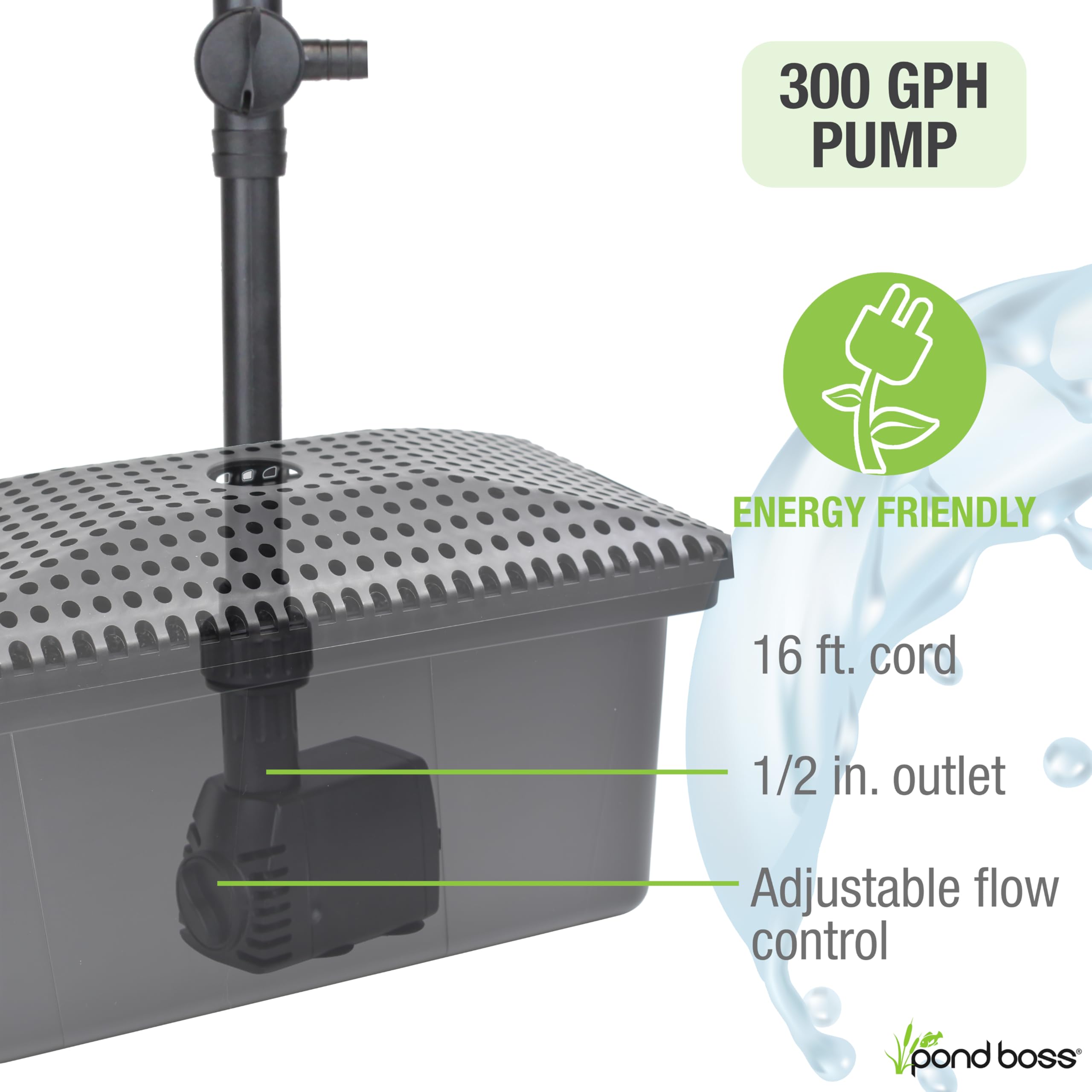 Pond Boss 1-2in ID tubing compatibility for easy connections