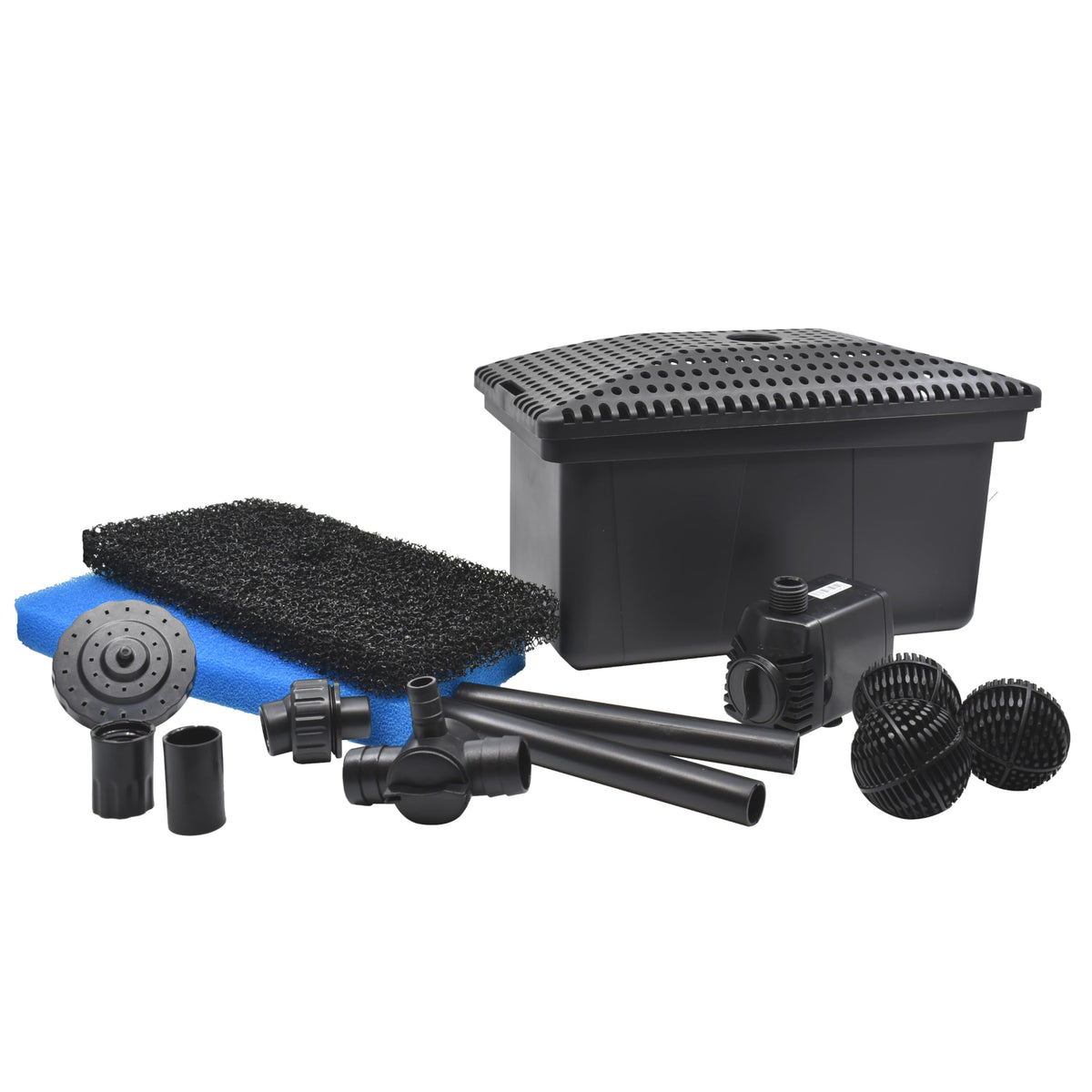 Pond Boss medium filter kit and pump assembly for compact pond filtration