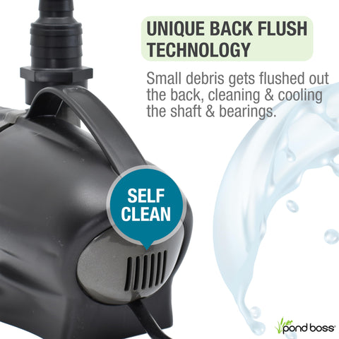 Pond Boss 2300 GPH pump with energy-efficient label visible on housing.