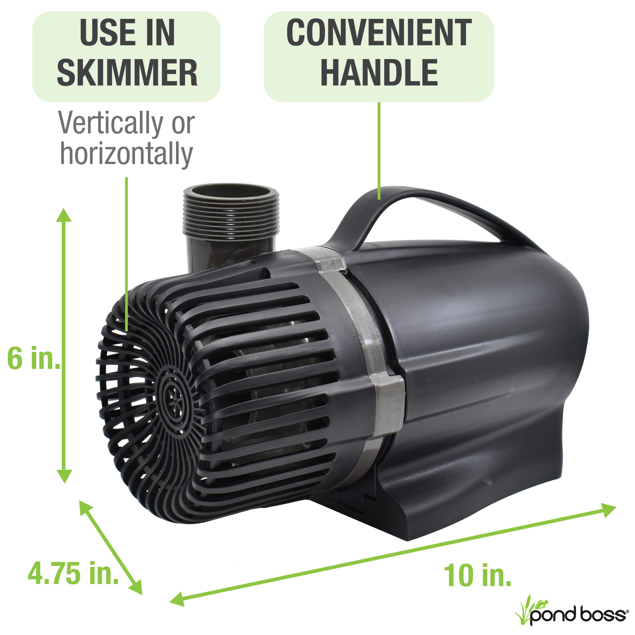 Pond Boss 3600 GPH pump anti-clog design handling debris