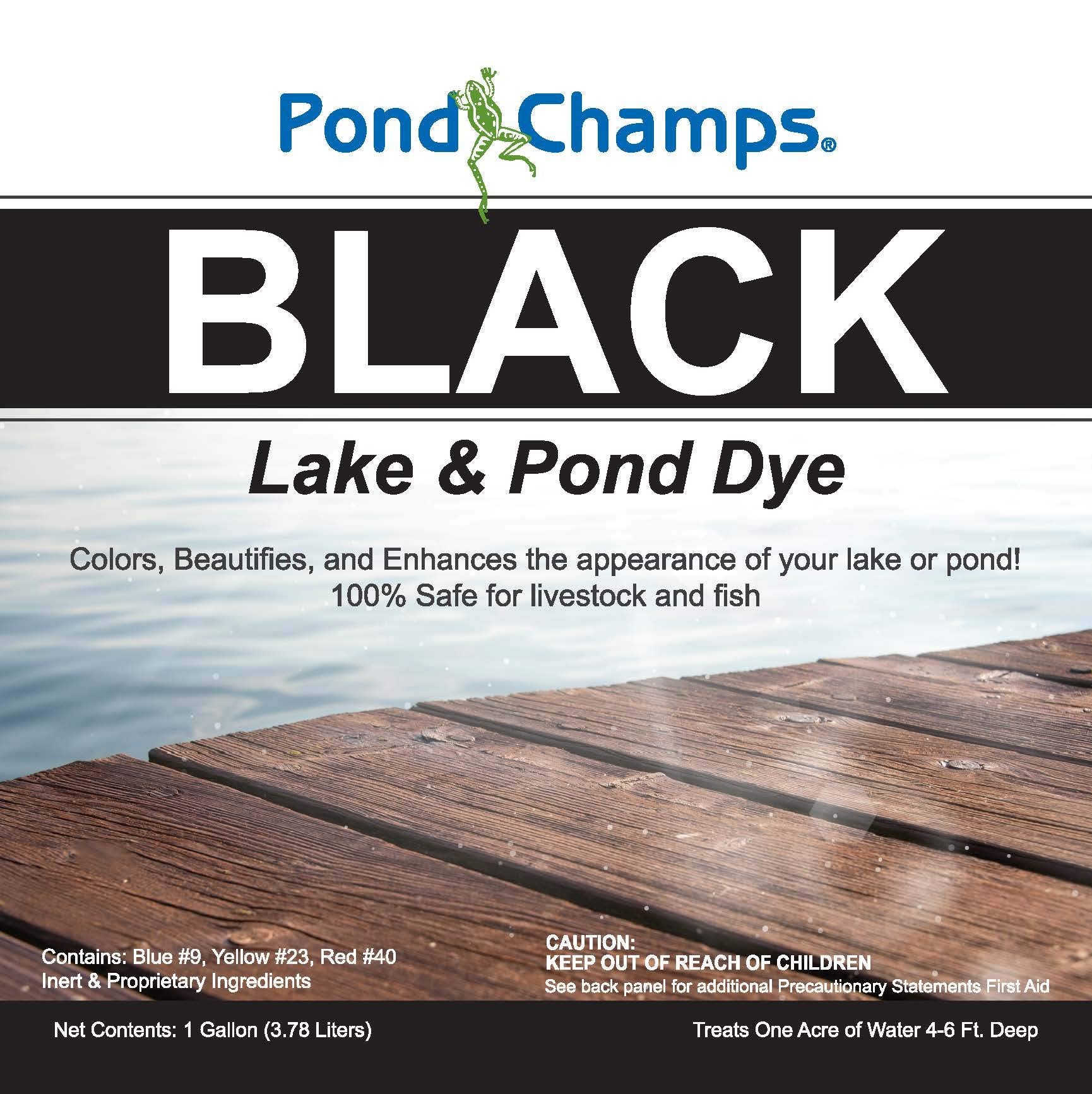 Pond Champs Black Lake Dye safety for fish, wildlife, pets, and children.