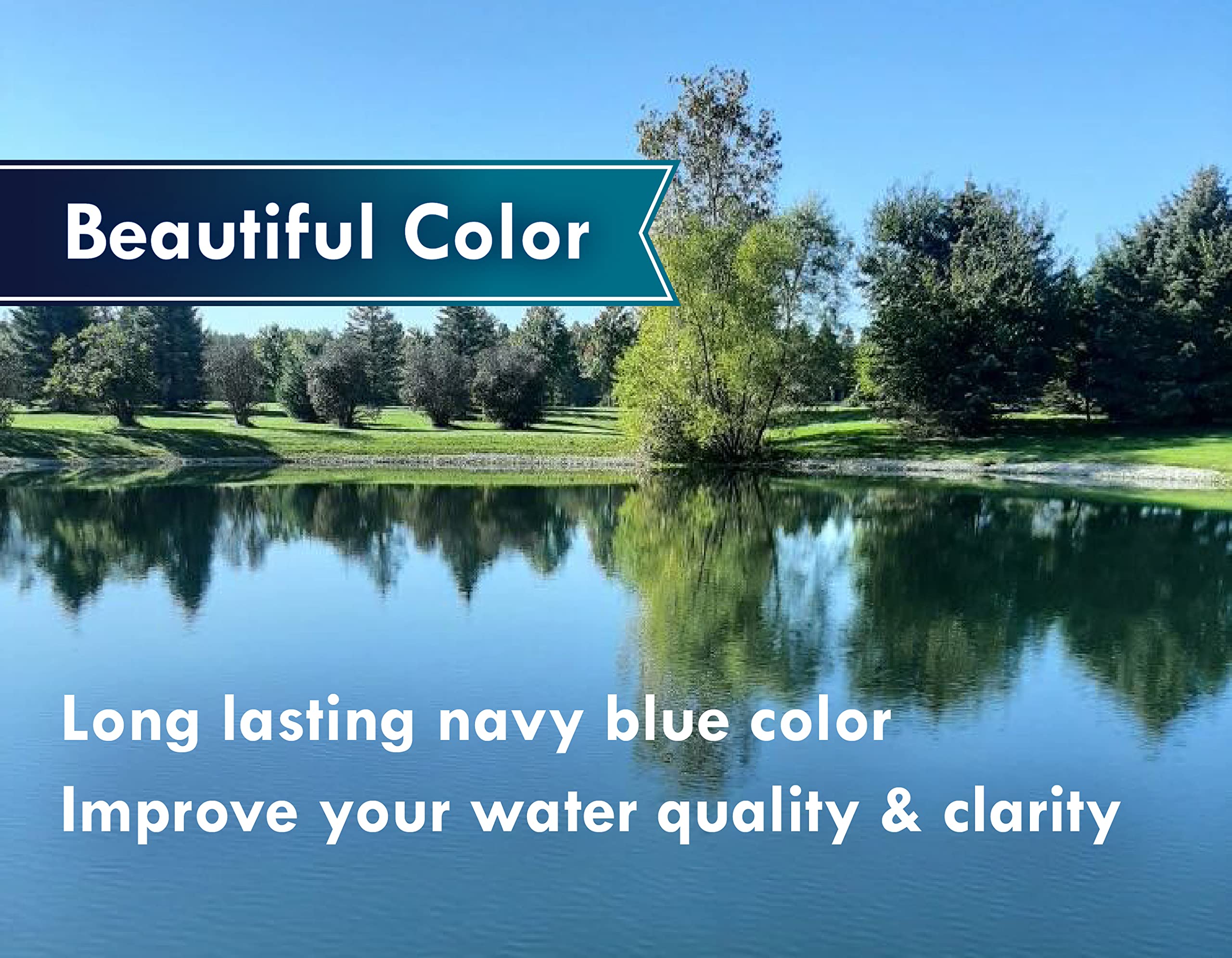 Pond Champs vivid night blue pond water enhances landscape aesthetics.