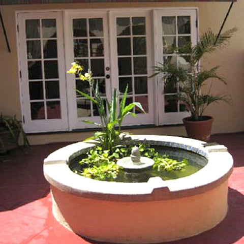 Pond Shield gray epoxy coating on pond surface ready for water features
