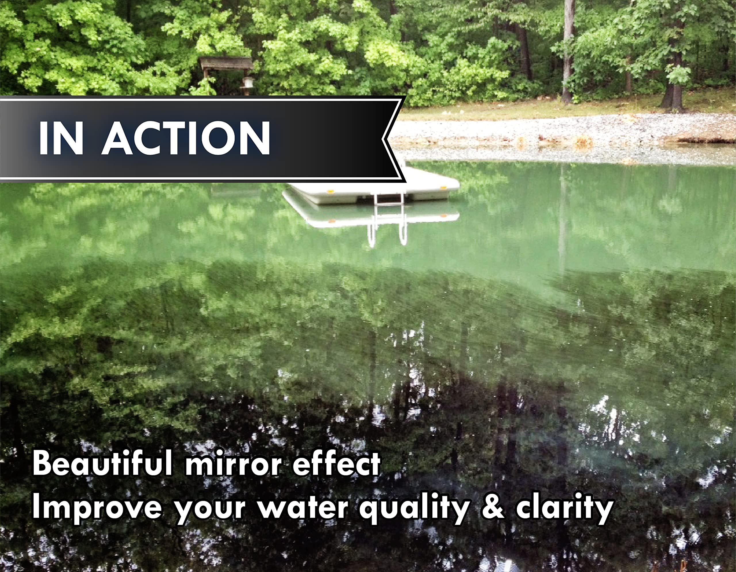 Pond Worx 1-quart bottle label for convenient dosing.