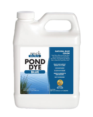 Pond Worx Blue Lake Dye bottle pour creates deep blue pond tint