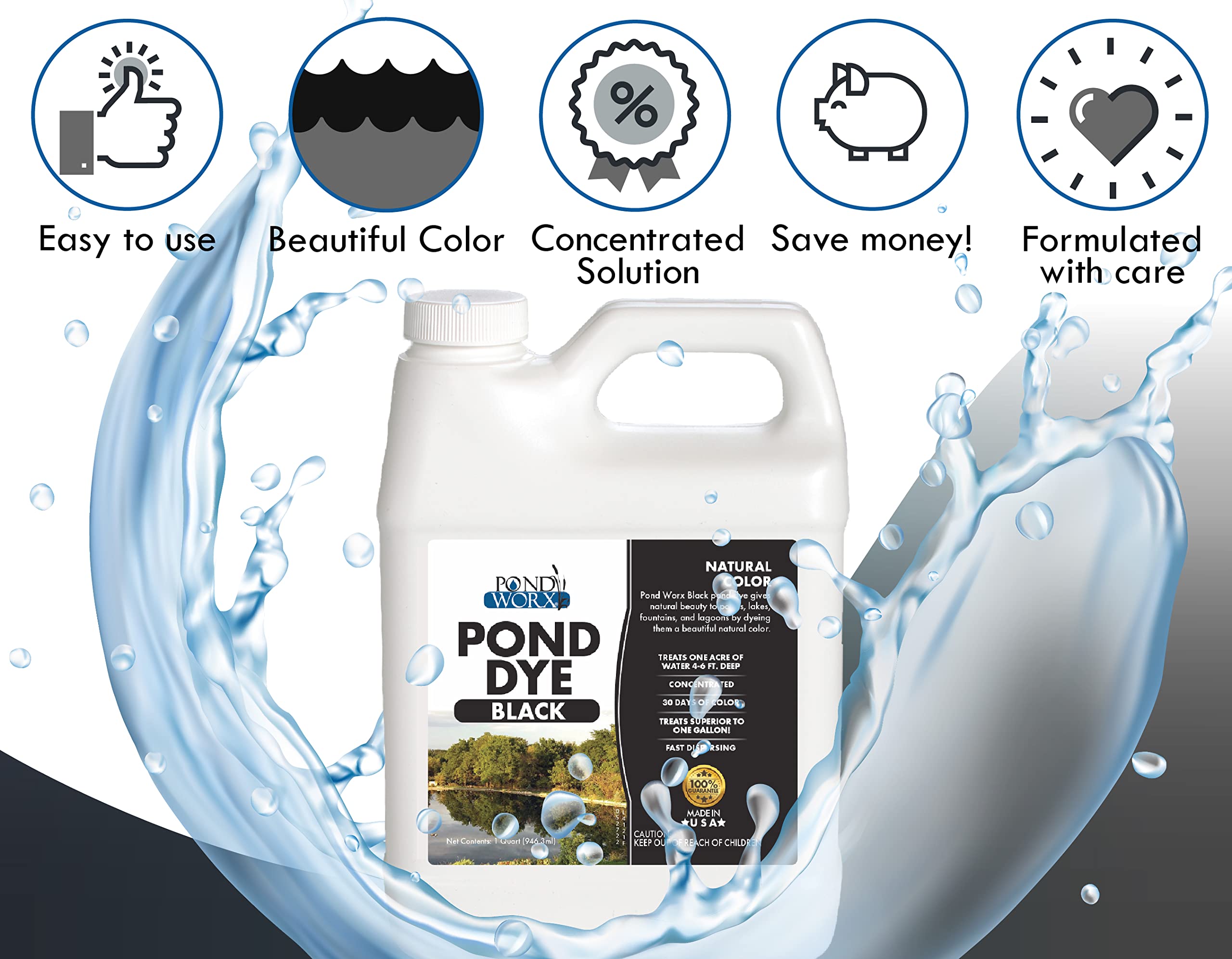 Pond Worx dye shown with gloves for safe handling during application.