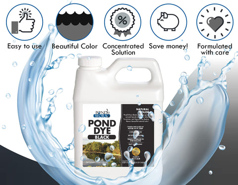 Pond Worx dye shown with gloves for safe handling during application.