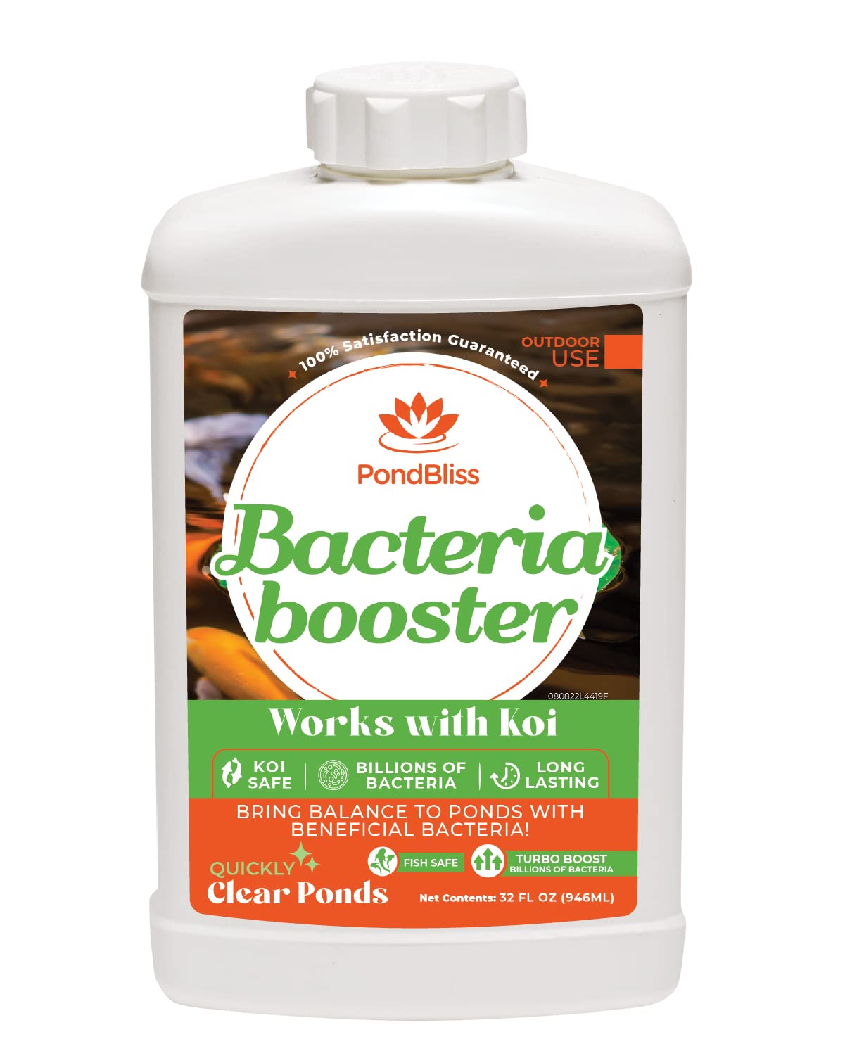 PondBliss Beneficial Booster bottle close-up for ready-to-use pond balance.