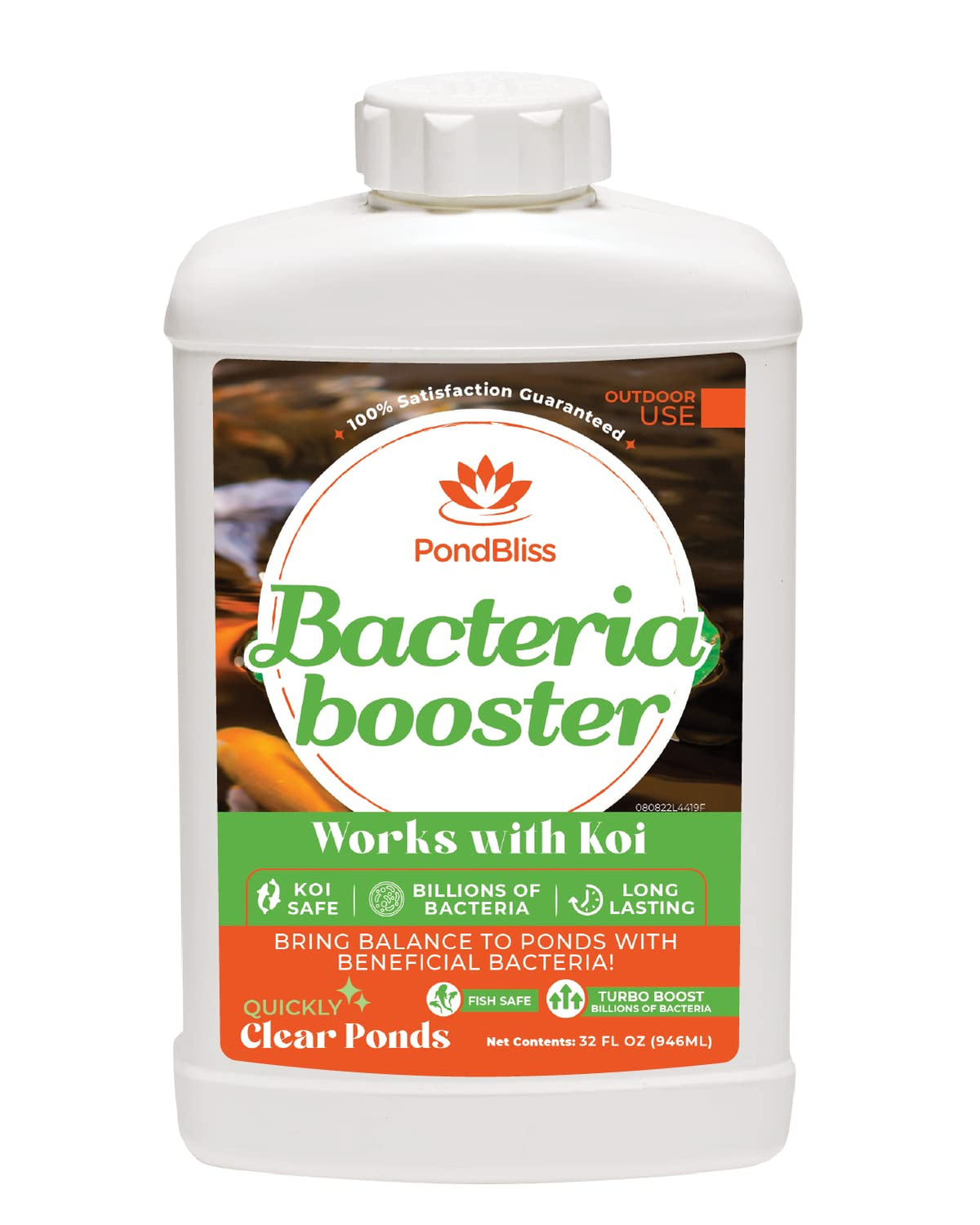 PondBliss Beneficial Booster bottle close-up for ready-to-use pond balance.