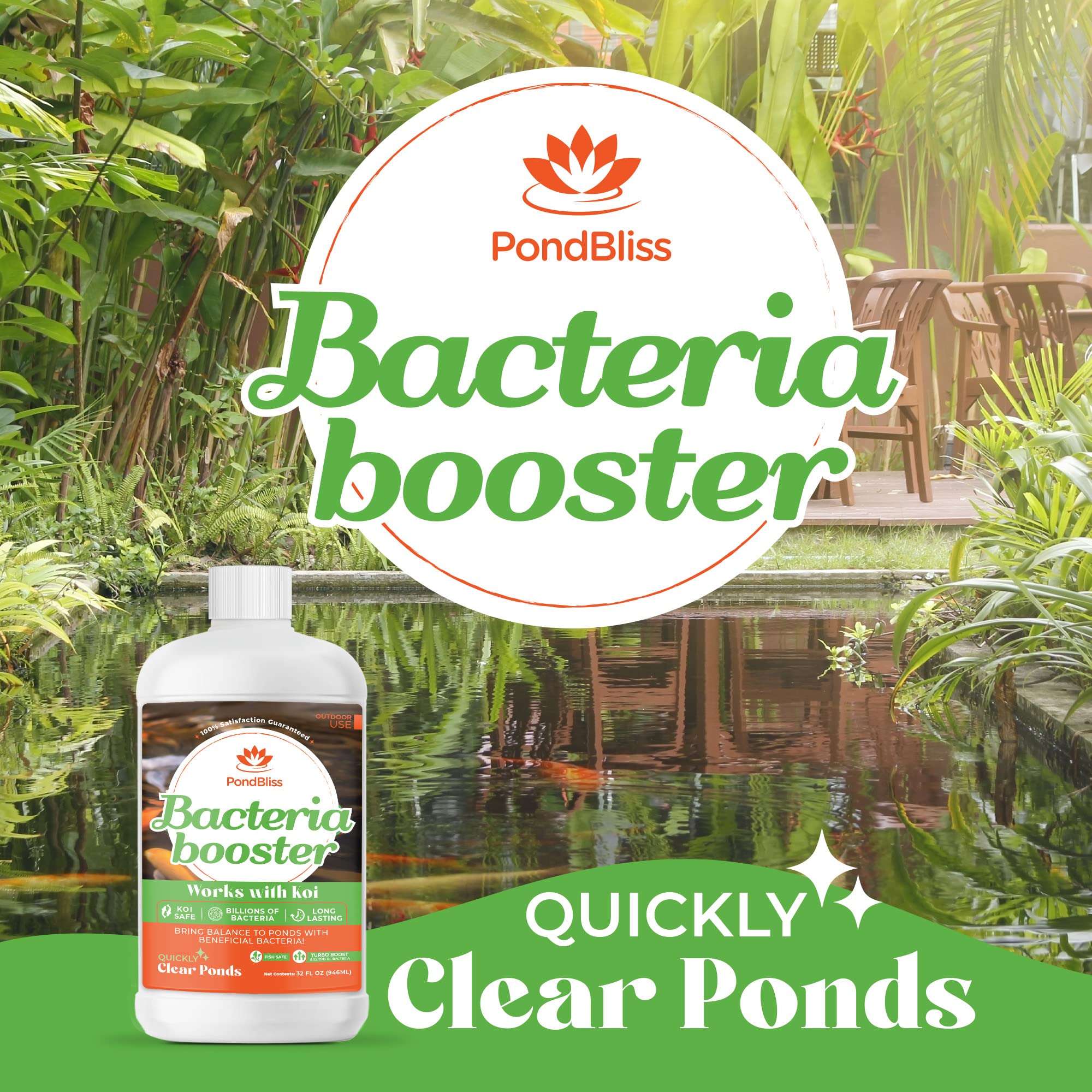 PondBliss Beneficial Booster bottle pour shows easy, ready-to-use application.