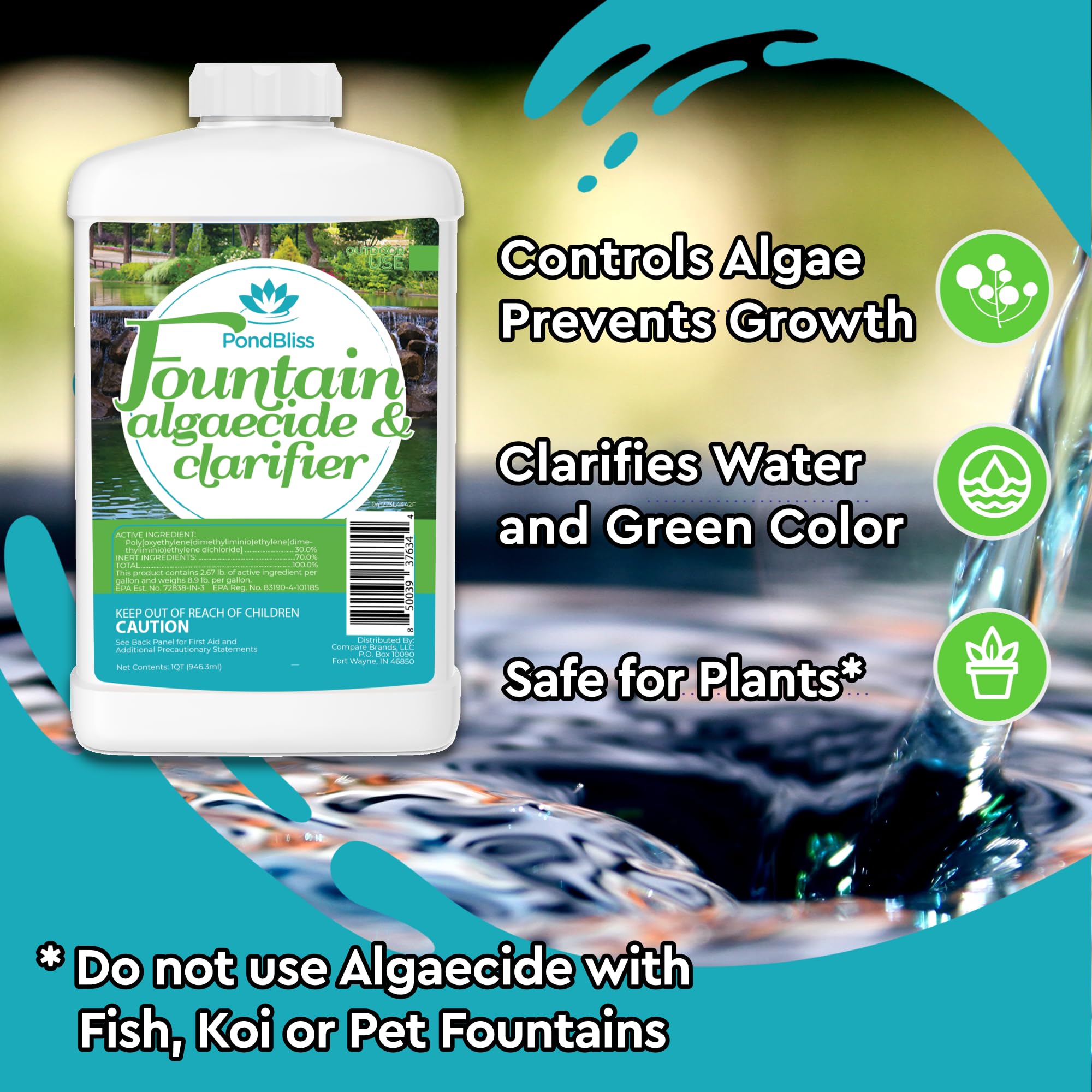 PondBliss demonstrates removal of green algae in fountain water