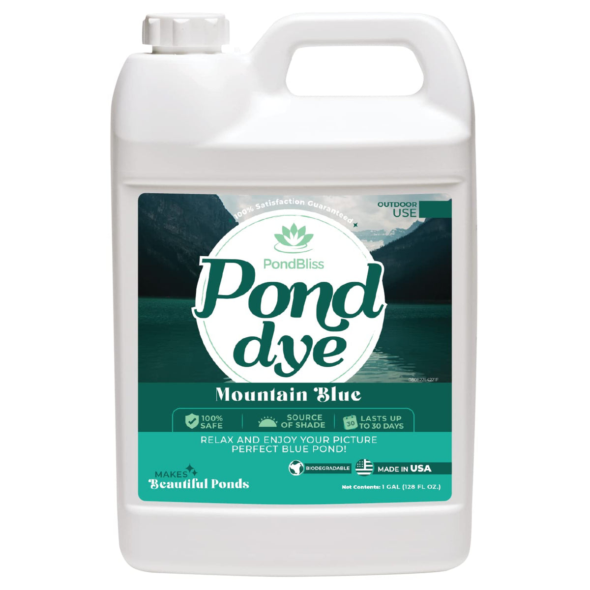 PondBliss Mountain Blue dye pour action for quick pond color enhancement